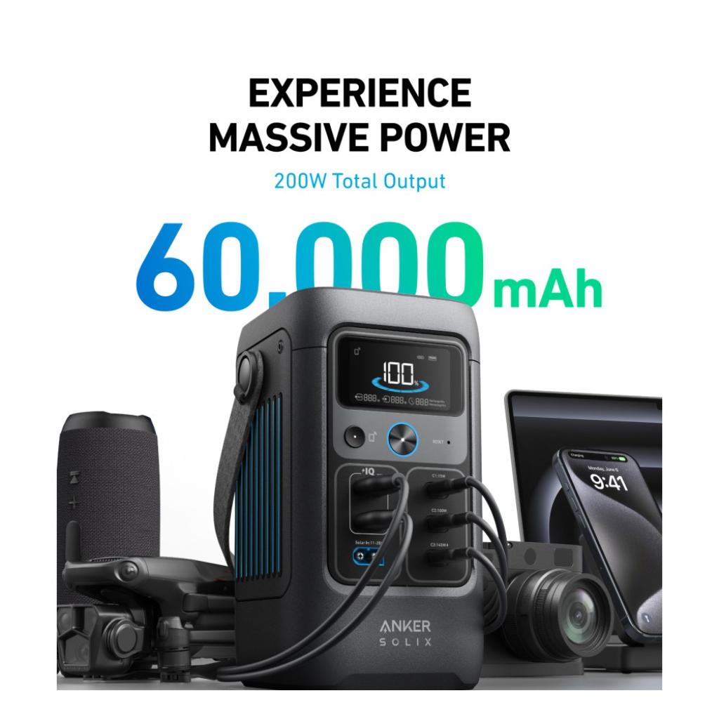 Estación de Energia Portatil Anker Solix C200X DC 200W Potencia 192Wh Capacidad_3