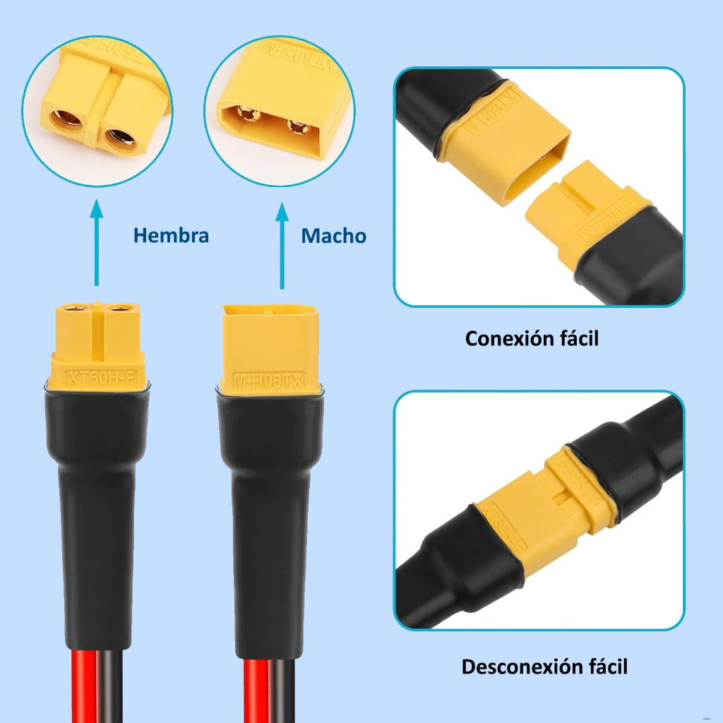 Cable Extensión de Panel Solar EcoFlow XT60 a XT60 4.5 Mts_2